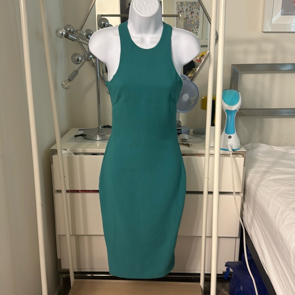 H&M green racer back bodycon style long dress US 2 preowned